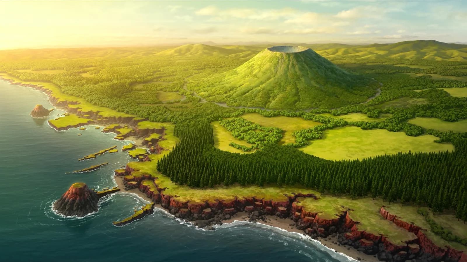 タムナ（TAMNA）のキーアート — 火山と海に囲まれた済州の島タムナのシネマティックな眺め